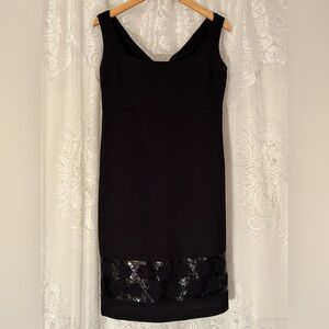 Jones New York Black Sequin Hem Sheath Dress Square Neck Size 12